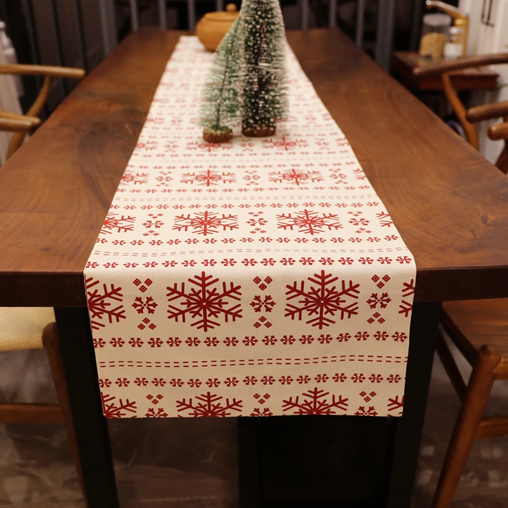 

1Pcs Christmas table runner Red Snowflake Snowman for Weddings Party Christmas home table Cloth Decor