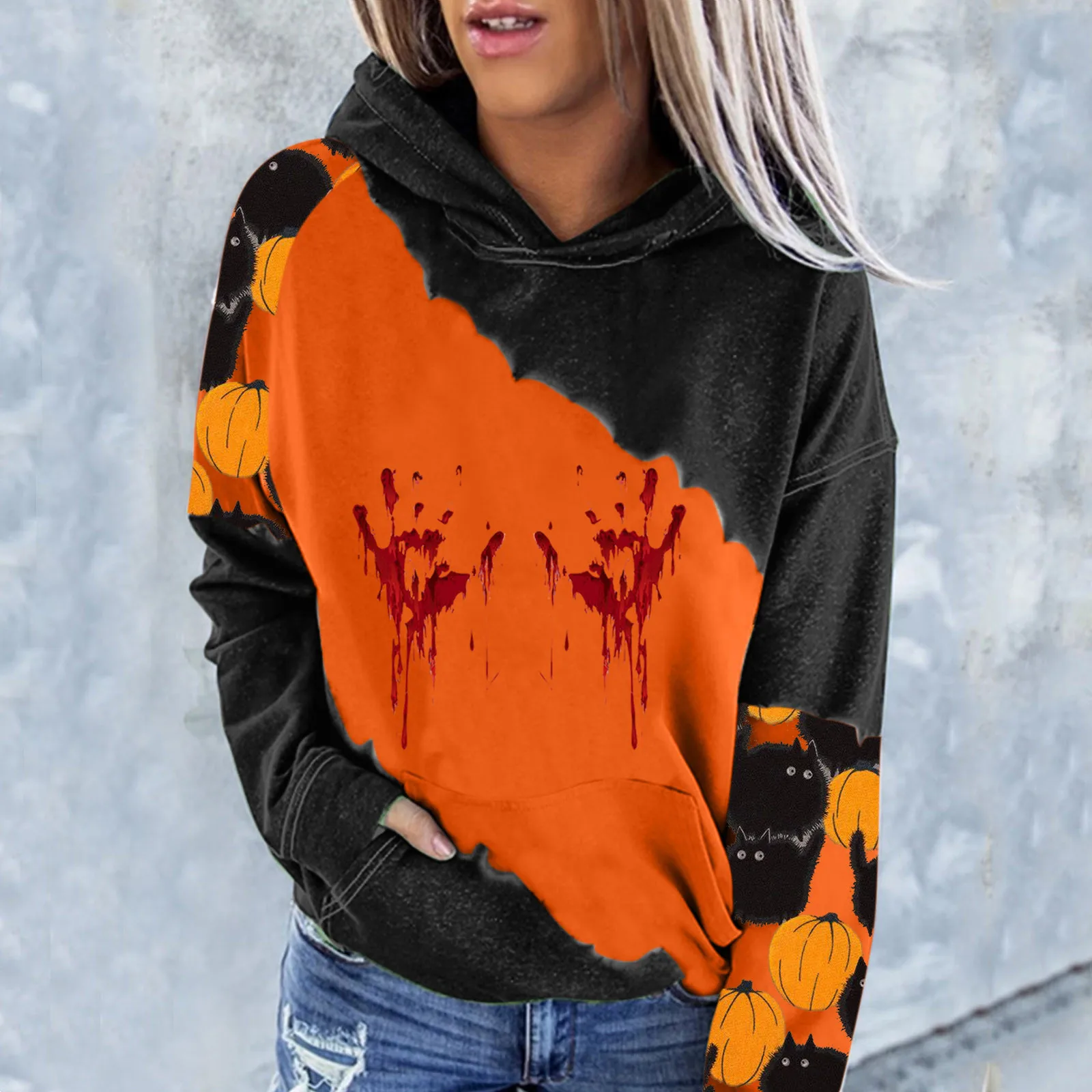 

Sweatshirts For Womens Halloween Pumpkin Printing Hoodies Fall Fashion Front Pocket Button down Hoodie Sweatshirt Women Casual