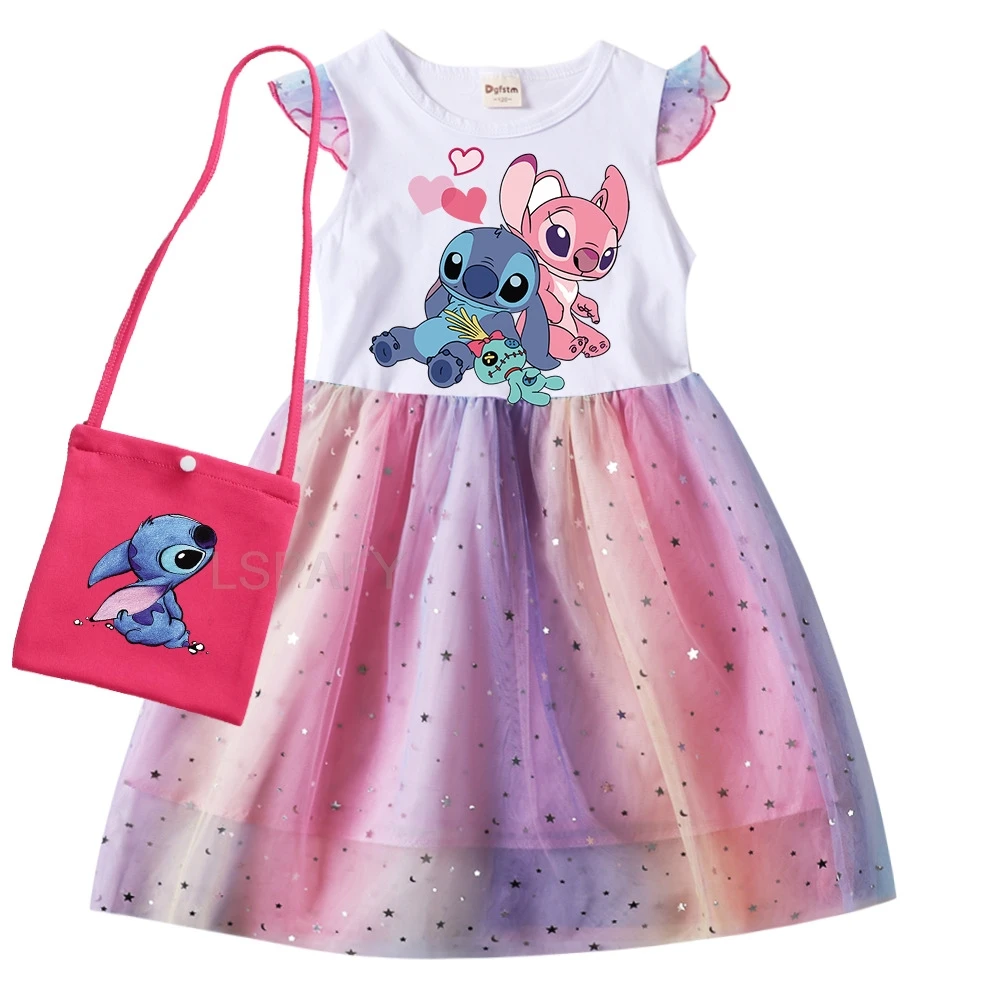 Летняя хлопковая футболка для девочек с рисунком Лило и Ститч лоскутное платье +