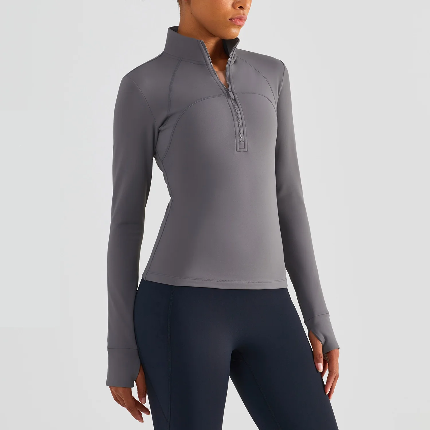 

Women's Long Sleeve Jackets Sports And Leisure Fitness Shirt Top Stand Collar Half Zip Plus Fleece Define Jacket Gym Clothing