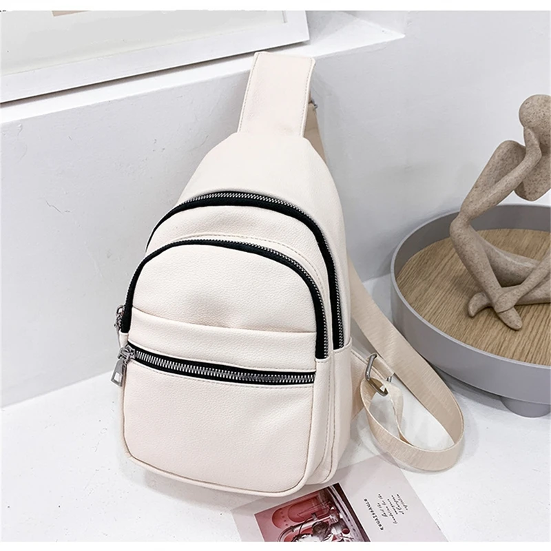 

Women's Zipper Chest Bag Pure Color Pu Girls Bag Good Quality Shoulder Bag Casual Female Crossbody Bag Fashion Female Bag