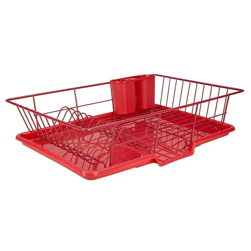 

Joey’z 3-Pc Extra Large Dish Drying Rack with Drainboard and Utensil Holder Set, Red