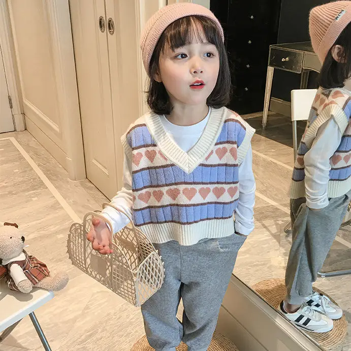 

Детский новый весенний маленький вязаный жилет для девочек 2021 стильный осенний свитер для девочек трендовый корейский весенний жилет одежда