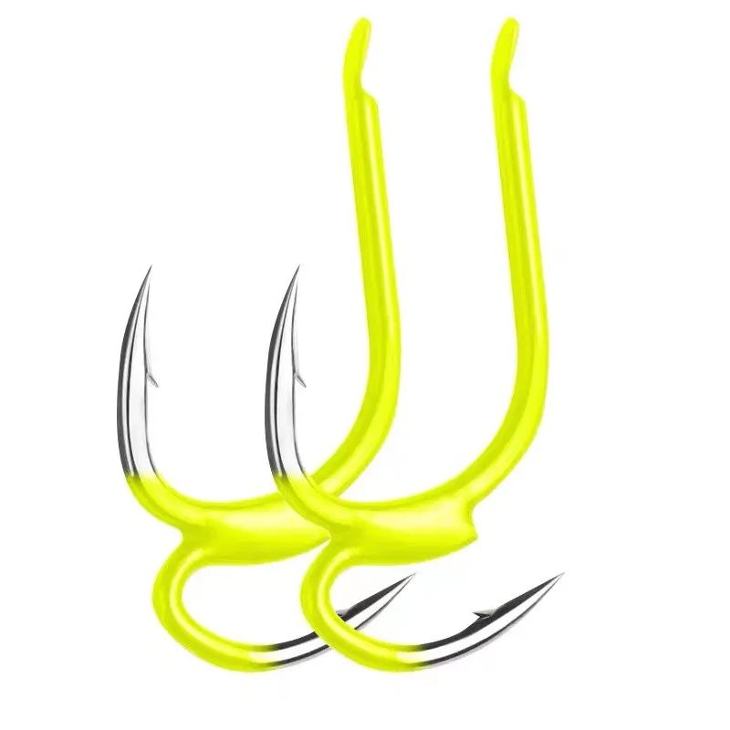 

JIEXING 10PCS Yellow Duple Fishing Hook High Carbon Steel Double Strength Tip Sharp Fishing Barbed Hook Difficult To Escape