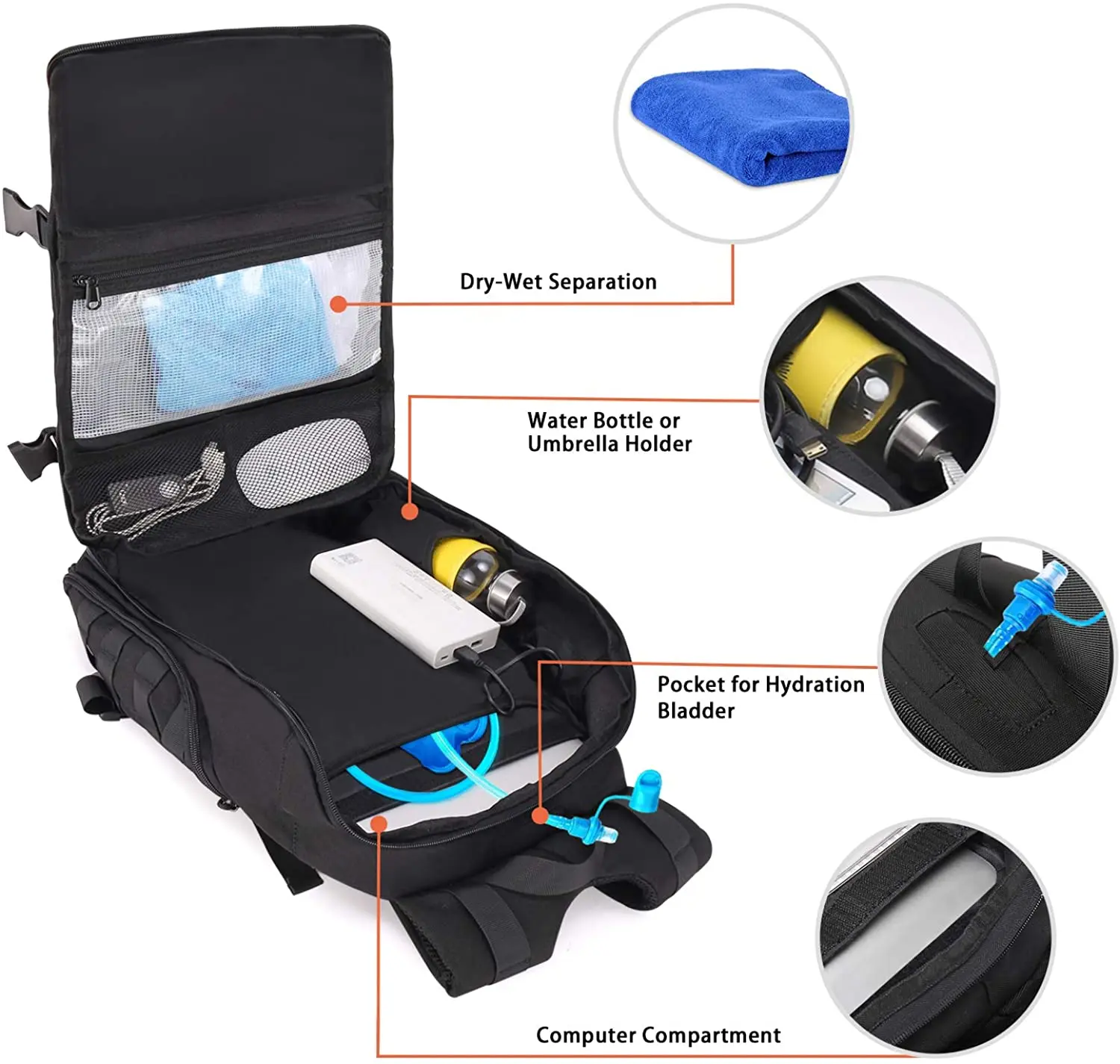 Military Tactical Backpack, Army 3 Day Assault Backpack, Field Army Backpack, Outdoor Mountaineering Backpack with USB Charging