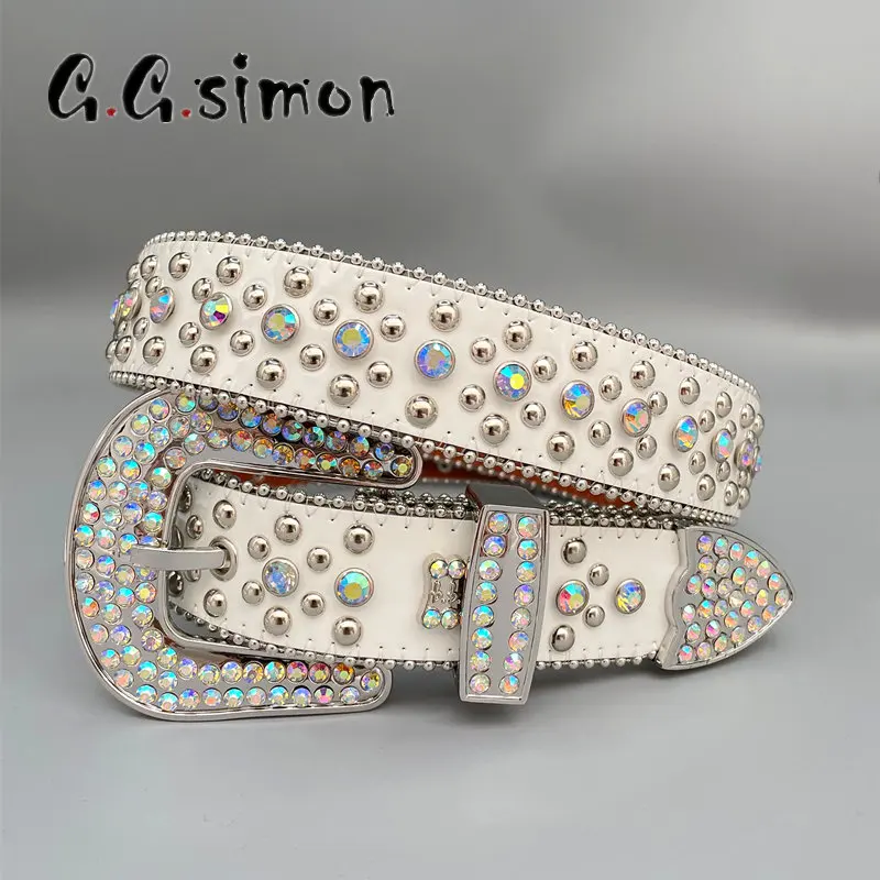 

Punk Dark Western Rhinestones Belts Luxury Brand Leather Strap Cross Flower Buckle Diamond Bling Belt Y2K Belts For Women