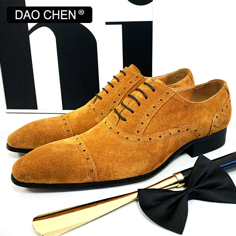 Elegant Men Oxford Shoes Lace up Mens Dress Sued Shoes Black Brown Pointed Toe Men's Casual Shoes Office Wedding Shoes For Men
