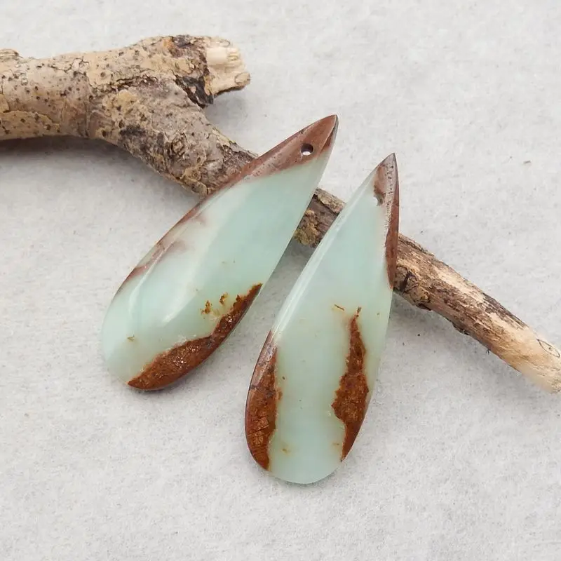 Semiprecious Natural Stone Chrysoprase Gemstone Teardrop Women Earrings Accessories Summer 39x14x3mm 6g