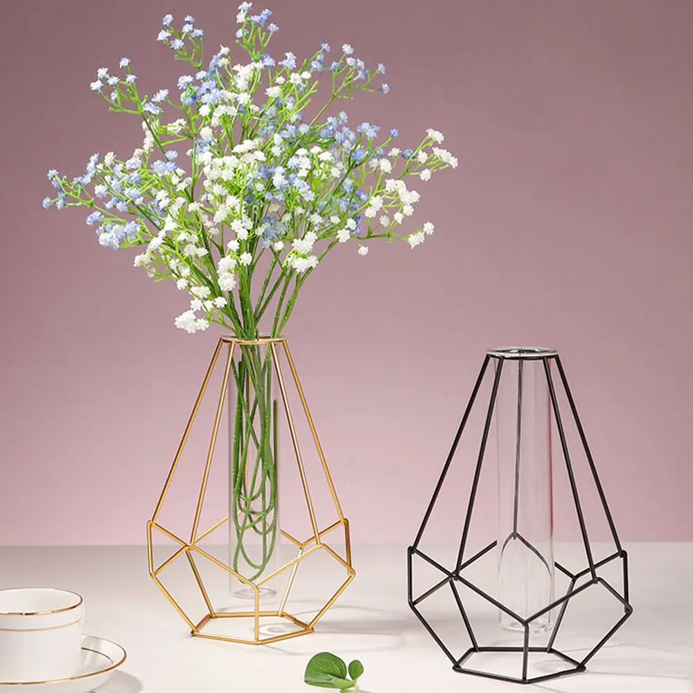 

Metal Holder Nordic Styles Desktop Ornament Geometric Line Frame Glass Test Tube Hydroponic Flower Vase Iron Art Vase