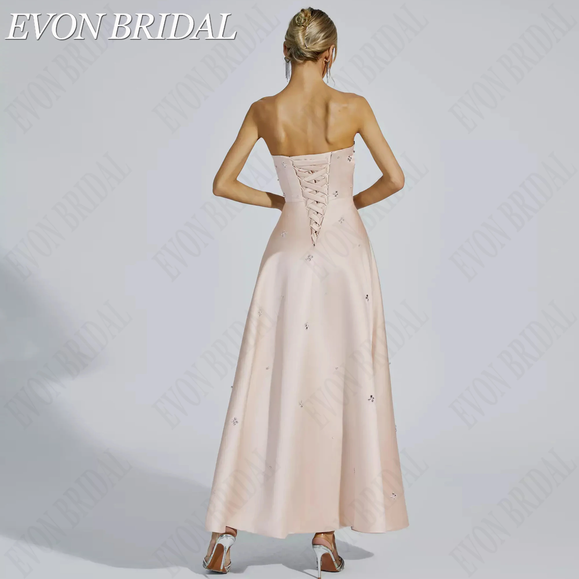 Фото EVON BRIDAL Атлас Изготовлено На Заказ Платье На Бал Сердцевидный Вырез А Силуэт Платье Для Гостей Длинное До Лодыжки Открытая Спина Вечернее Платье 2026 Без Рукавов Элегантное Платье На День Рождения №5
