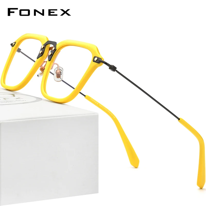FONEX Очки мужские и женские квадратные из титана ацетата F85684 | Аксессуары для