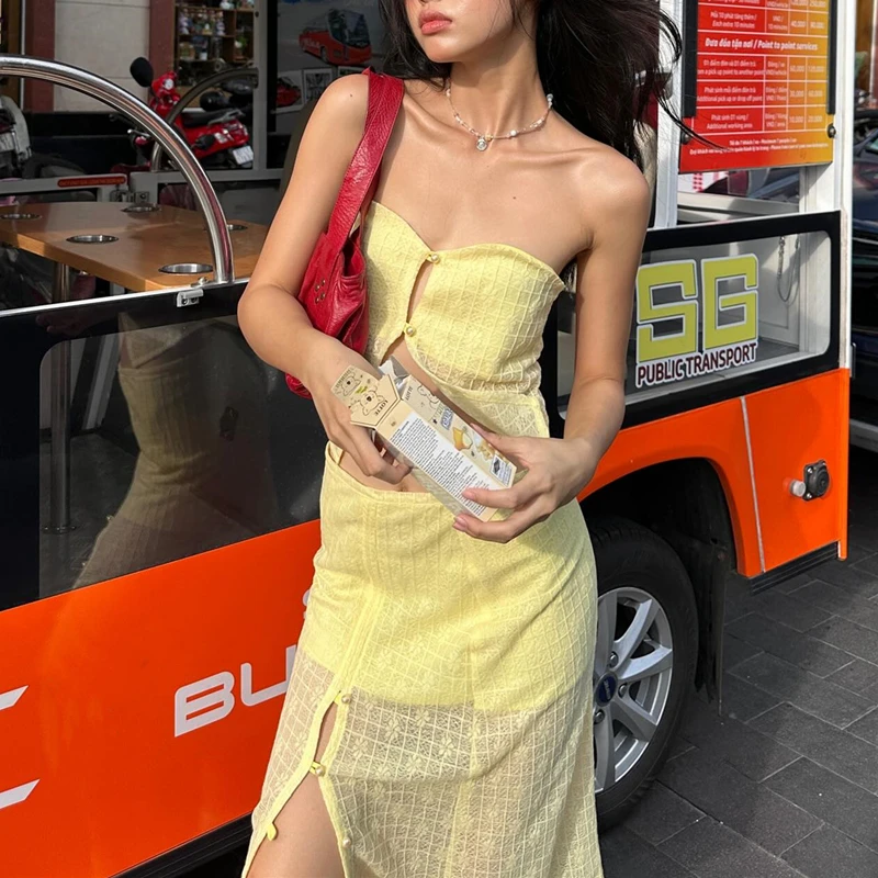 Женский комплект из юбки и топа летний двух предметов с длинной юбкой Y2K