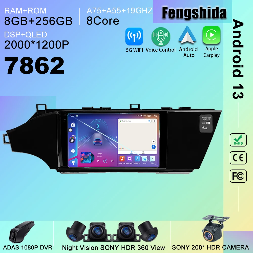 

7862 CPU Android 13 Car DVD Radio For Toyota Avalon 4 IV XX40 2012 - 2018 Stereo Head Unit Multimedia Player No 2din DVD HDR 5G
