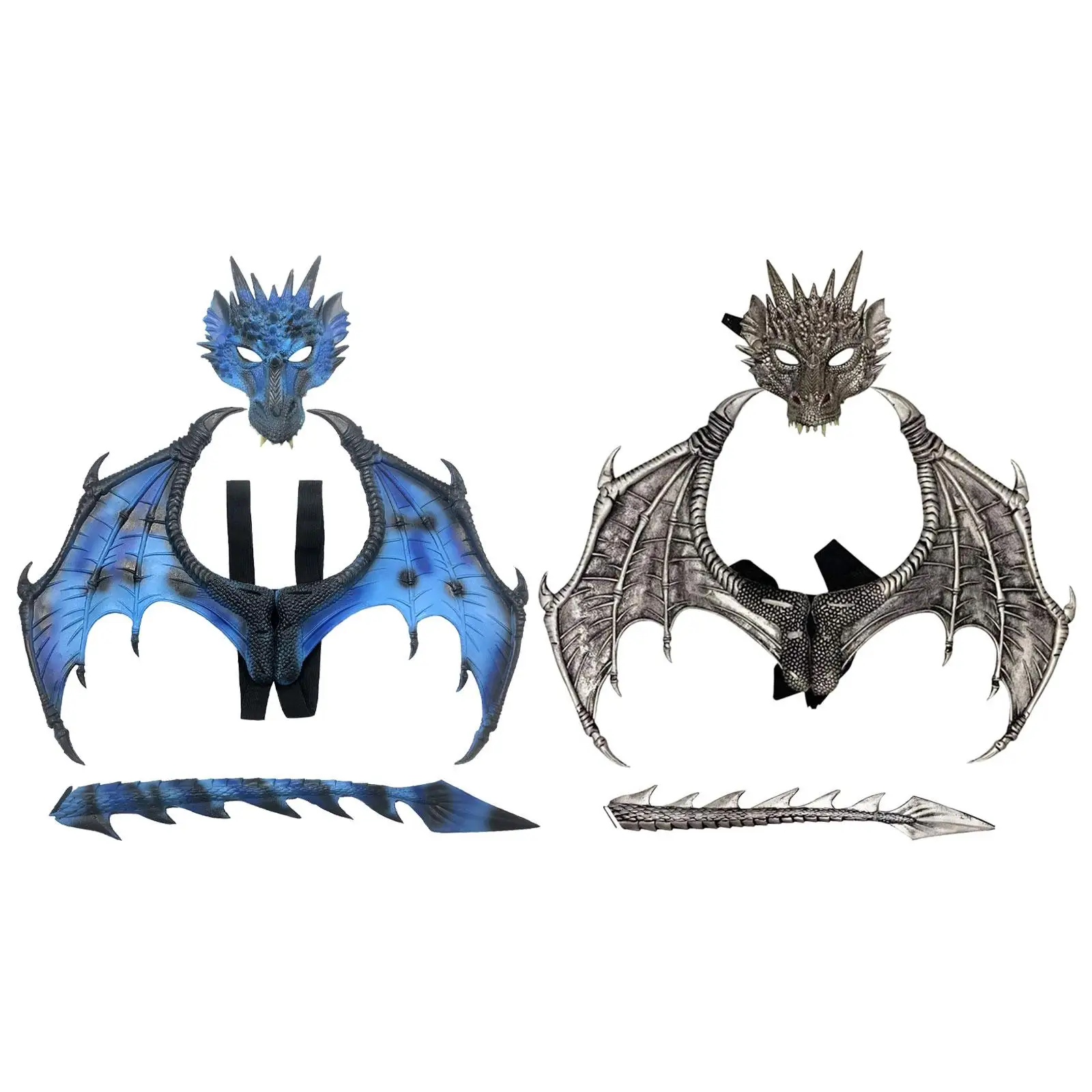 

Kids Dragon Cosplay Costume Wings Tail Mask Kit Wing 60cmx30cm, Mask 30cmx24cm Realistic Dress up Props for Children Boys Girls