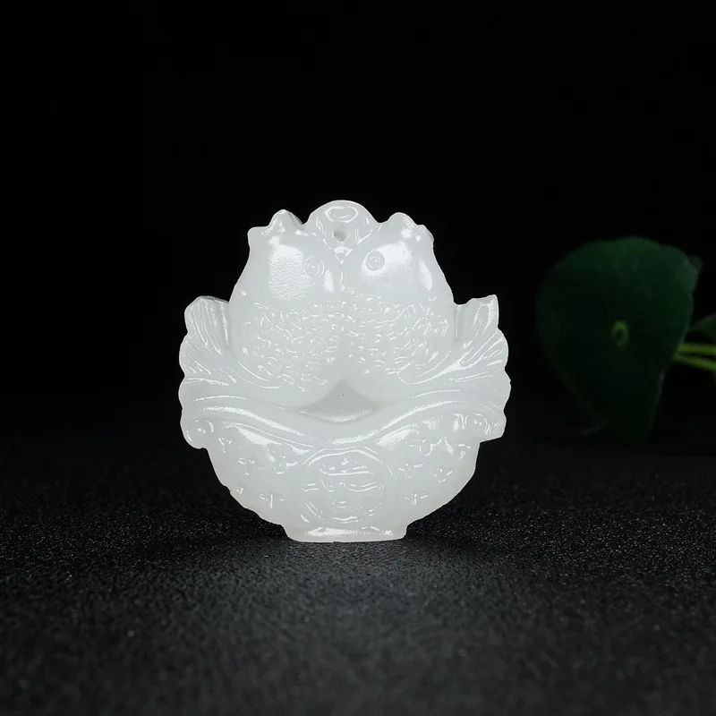 

White Jade Carp Pendant Necklace Natural Chinese Jadeite Hand-Carved Fashion Charm Jewelry Accessories Amulet Gift for Women Men