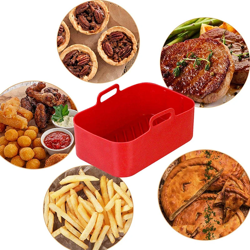 

Air Fryer Accessories Silicone Tray Rectangular Baking Pan Oven Air Fryer Baking Pan for Cooking Tools BBQ Kitchen Accessories