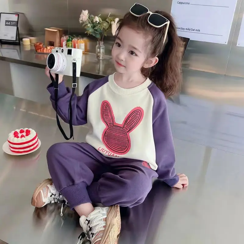 

Girls' Spring and Autumn Rabbit Suit 2023 New Children's Baby Early Autumn Children Sports Two-Piece Suit