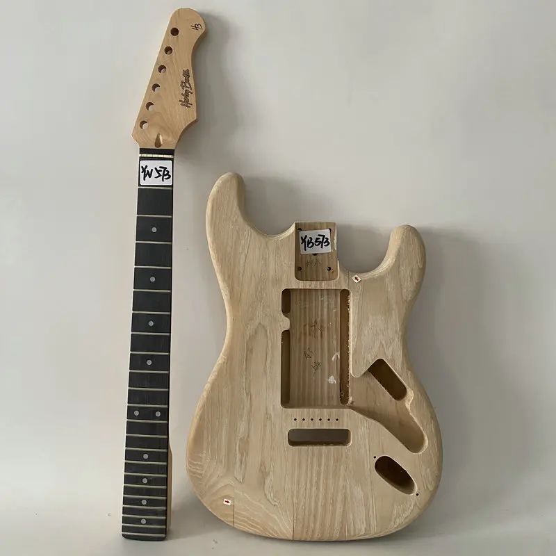 

YB573YN573 Solid ASH Body Natural ST Guitar Set with Neck Unfinished DIY Guitar Kits Damages and Cracks HB Original