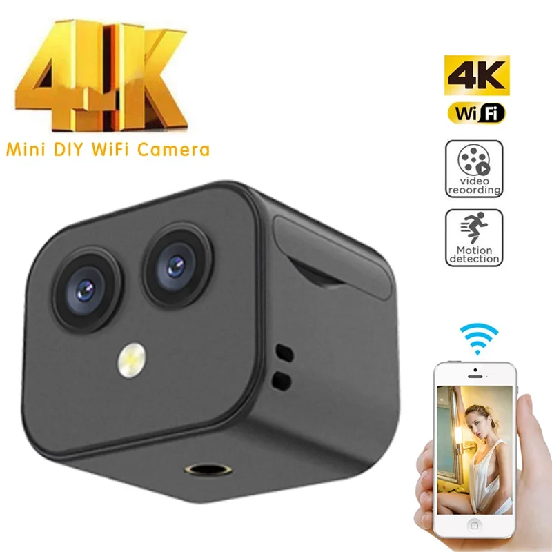 

Мини Wi-Fi IP-камера HD 4K Беспроводная видеонаблюдение микро двойная камера ночного видения умный дом спортивный монитор со встроенной батарее...