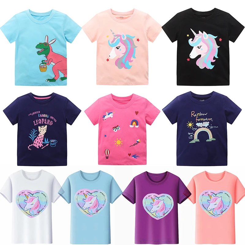 

Disney Kids Unicorn Dinosaur Summer T-shirts Cartoon Printed Baby Girls Tees Children Tops Short Sleeves Clothes