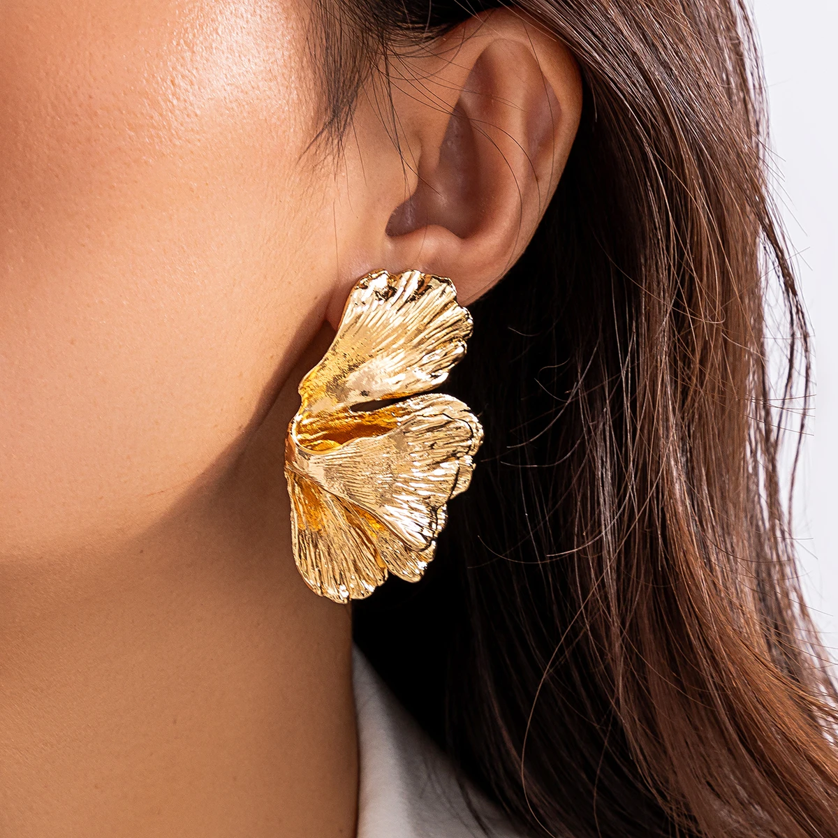 

IngeSight.Z Bohemian Geometric Gold Color Big Ginkgo Leaf Drop Earrings for Women Punk Personality Hoop Earrings Summer Jewelry