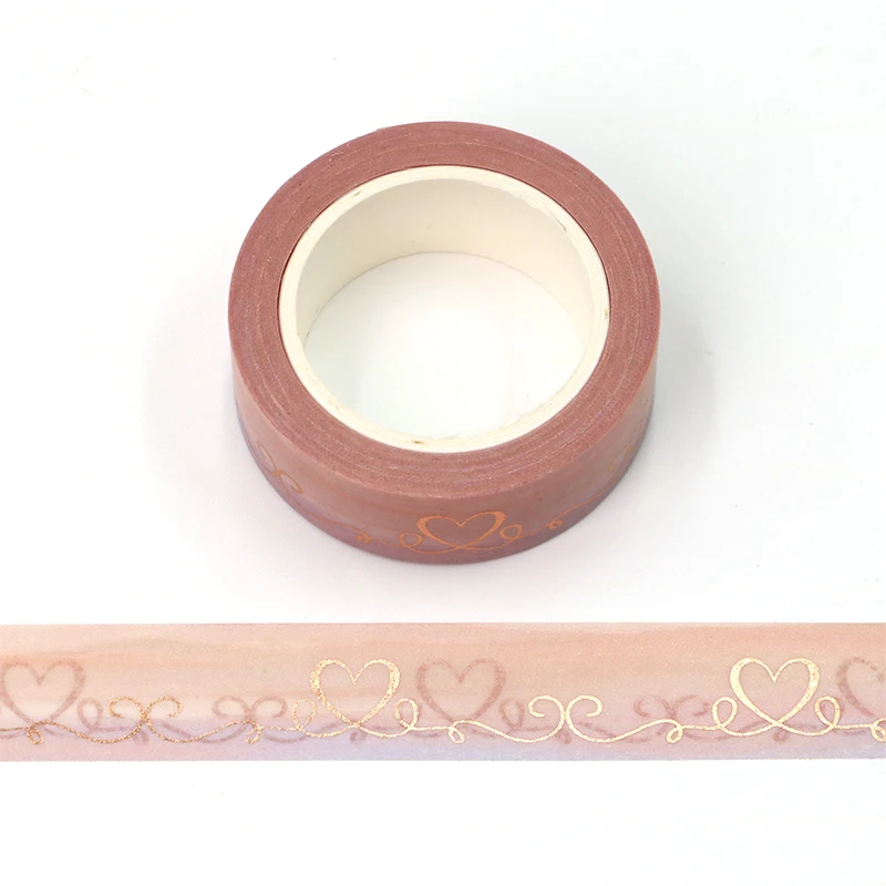 

NEW 10pcs/lot 15mm*10m Gold Foil Valentine Pink Heart Decorative Washi Tapes Scrapbooking Office Supplies washi tape stickers