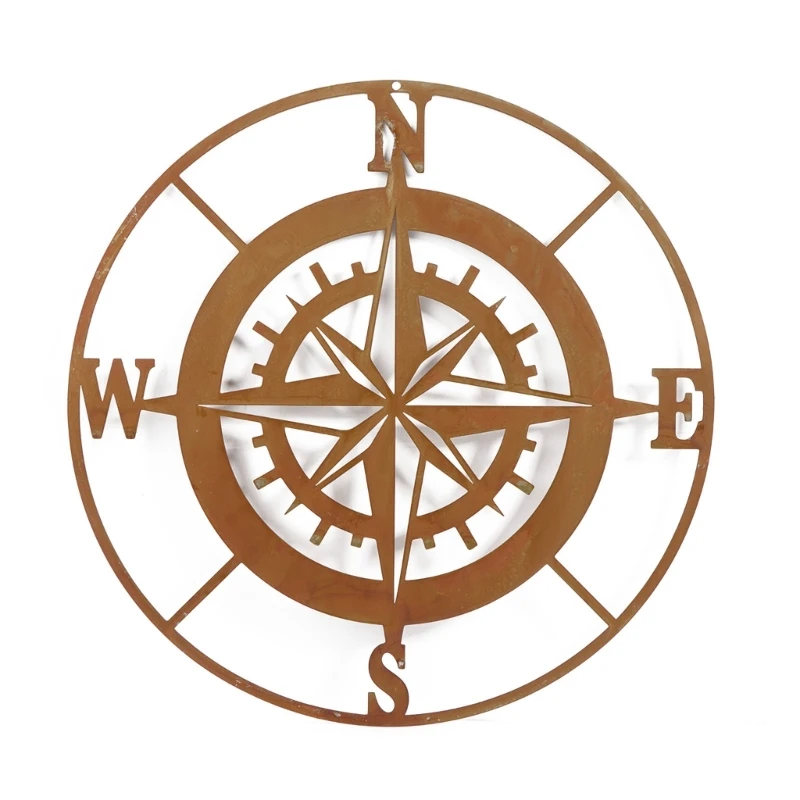 

Rusty Round Compass Wall Art Ornament Metal Iron Sculpture Beach Theme Decor Drop shipping