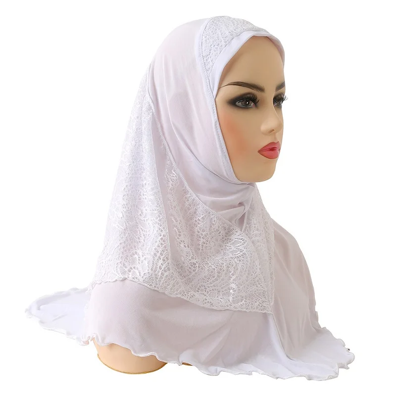 2023 New Arrivals Women Crystal Hemp Turban Hats Lace Splicing Muslim Head Wrap 70*60CM Fashion Scarves Hijab