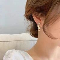 2022 new japanese and korean temperament flower silver needle simple point drill workplace earrings