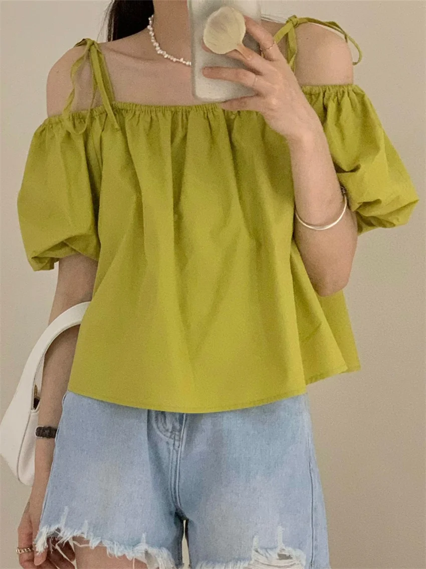 

Блузка Alien Kitty Женская с высокой талией, свободная нежная однотонная Повседневная приталенная Модная рубашка с воротником-лодочкой, офисный...