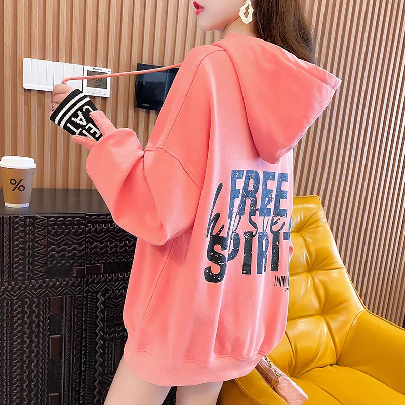 

2022 Spring& Autumn New Simple Solid Color Loose Thin Casual Hooded Sweater Korean Street Style Stretch Women Tops Free Shipping
