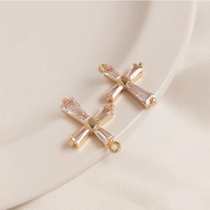 

14k Gold Plated Brass Micro Zircon Paved Cross Necklace Pendant Charm For Women Jewelry Making Supply