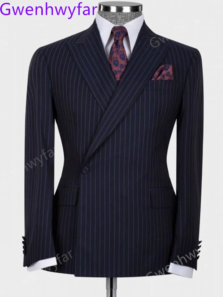 

Gwenhwyfar мужской деловой костюм в полоску высокого качества пик лацкан одна пуговица приталенный мужской деловой стиль Костюмы Выпускные платья