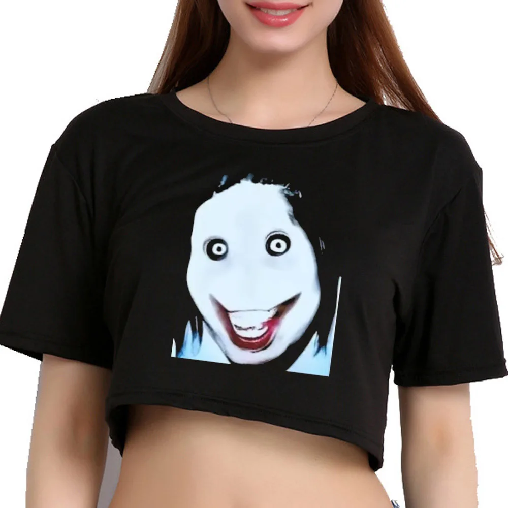 Фото Футболка-кроп-топ Jeff the Killer с графическим принтом в стиле Y2K, винтажная, японская, для подростков, для вечеринок, в стиле аниме, для образа бадди. №1