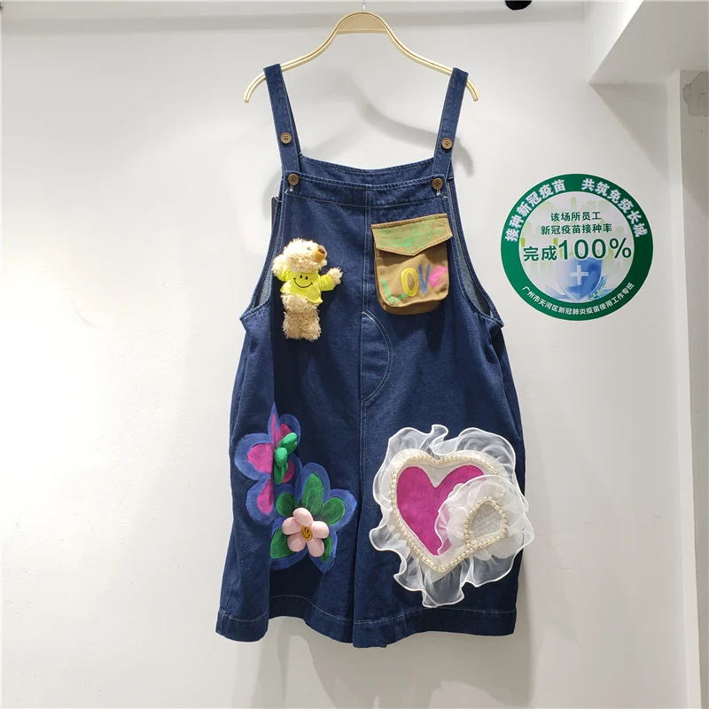 

Женский джинсовый комбинезон, Свободный комбинезон с объемными цветами и марлей, модель 2022, новый дизайн