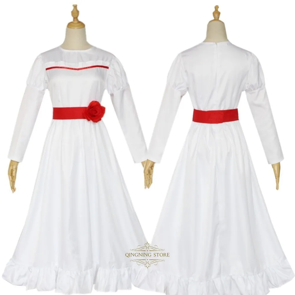 

ConjingDoll Annabelle Хэллоуин ужас белое платье Косплей Костюм Аниме игры с длинным рукавом О-образным вырезом Женские платья для выступлений