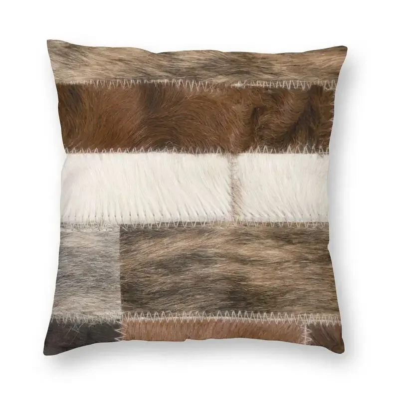 

Luxury Cowhide Modern Decor Patches Throw Pillow Case Leather Animal Fur Cushion Cover Pillowcover for Living Room Decoration