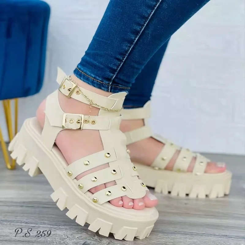 

Ladies Wedge Sandals High Heels Goth Punk Summer Platform Shoes Ladies Comfort Lace Up Zipper Buckle Fashion Casual