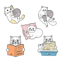 cats everyday enamel pins reading knitting playing poop pillows brooches clothes bags lapel pins metal badges jewelry gifts