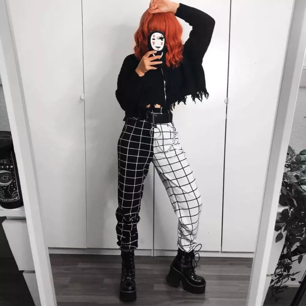 

Cargo Pant For Women Loose Hight Waist Plaid Jogging Trousers Sporty Pants Elasticity Sportpants 2022