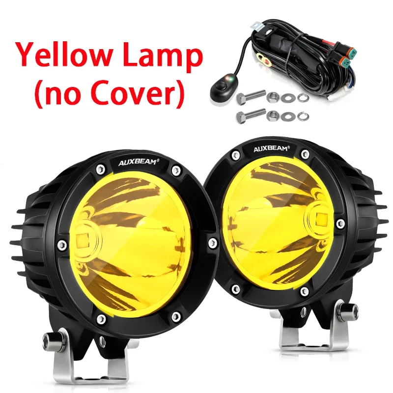 

4-дюймовые круглые фонари для дальнего света Auxbeam, Рабочая лампа с жгутом для грузовика, внедорожника (белый/желтый луч)