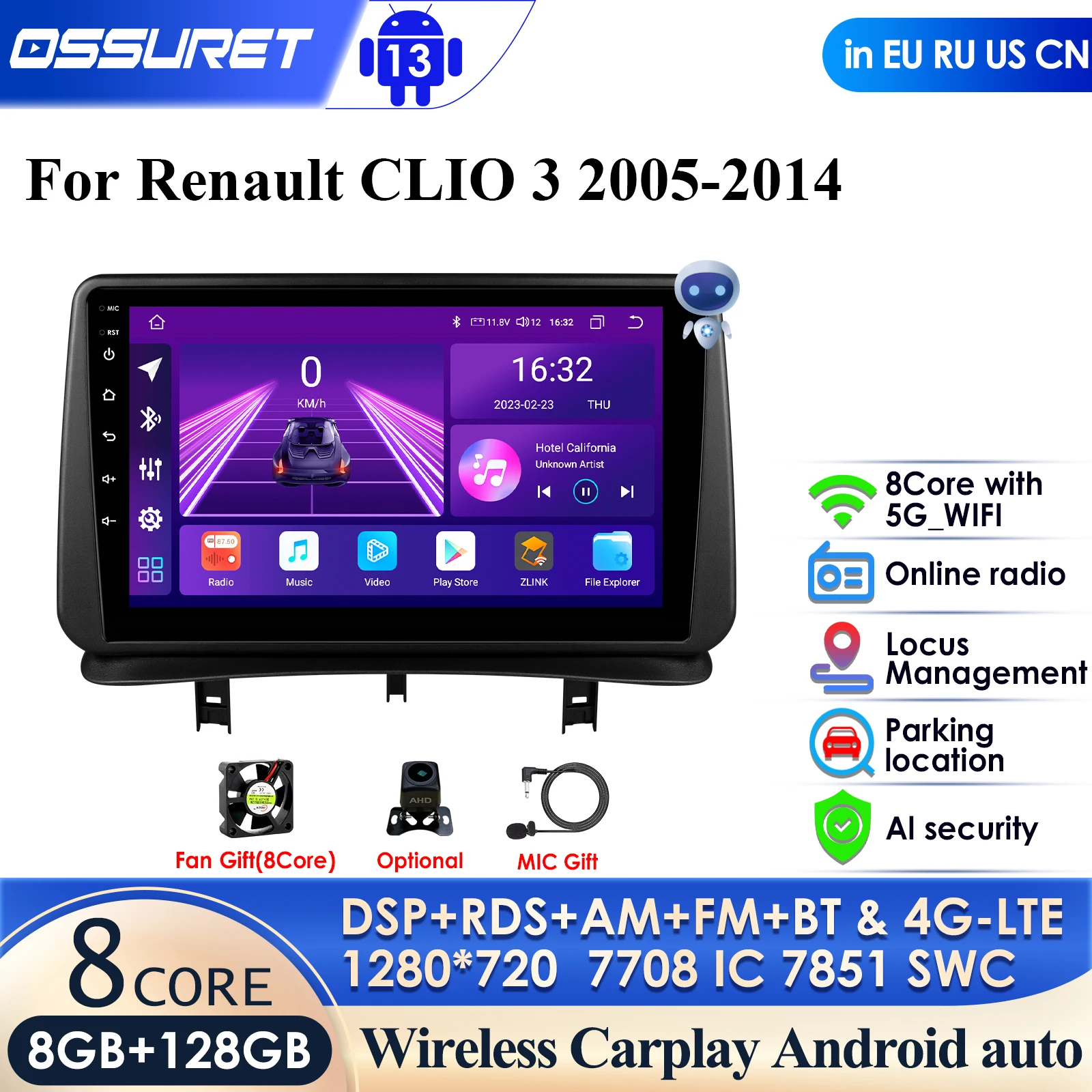 Мультимедийный проигрыватель для Renault CLIO 3 2005-2014 автомагнитола 2DIN 9 дюймов AI с GPS