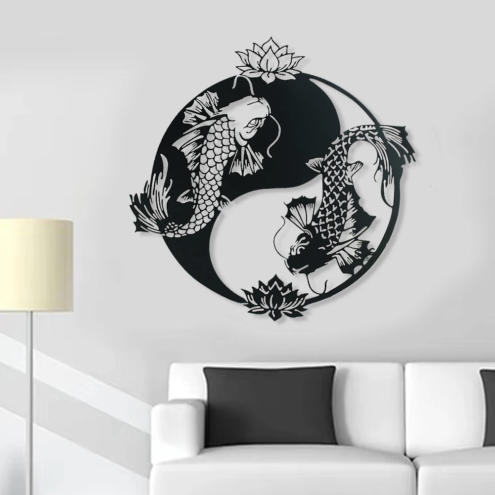 

Фэн-шуй Инь Янь, Настенный декор, счастливая рыба кои, лотос, железная иллюстрация, Йога, комната для медитации, алтарь, настенная скульптура, силуэт