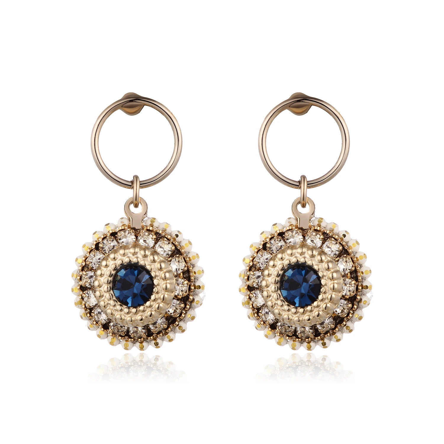 

HUIMEI New Design Ladies Long Earrings Rhinestone Beige Bead Chain Retro Fashion Jewelry Original Brand Brincos Blue Crystal