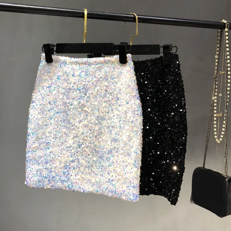 

Fashion Glitter Sequins A Line Skirt Clubwear High Wasit Women's Skort Festival Rave Party Mini Skirts Dance Stage Jupe Femme