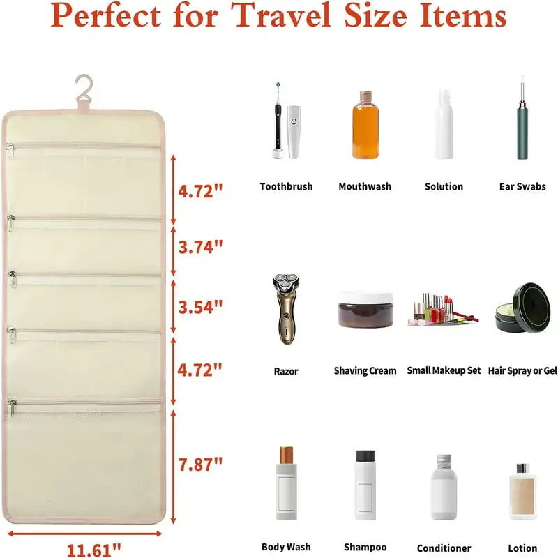 Fashionable Hanging Pink Travel Toiletry Bag, Multi-Compartment for Travel Accessories Organizer, Perfectly Meet Your Needs.