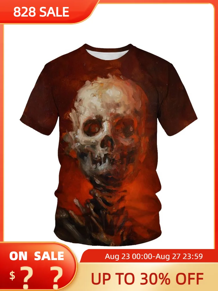 

Мужская футболка весна-лето 2023, Повседневная Популярная футболка с 3d-цифровым принтом черепа на заказ, с коротким рукавом, в уличном стиле