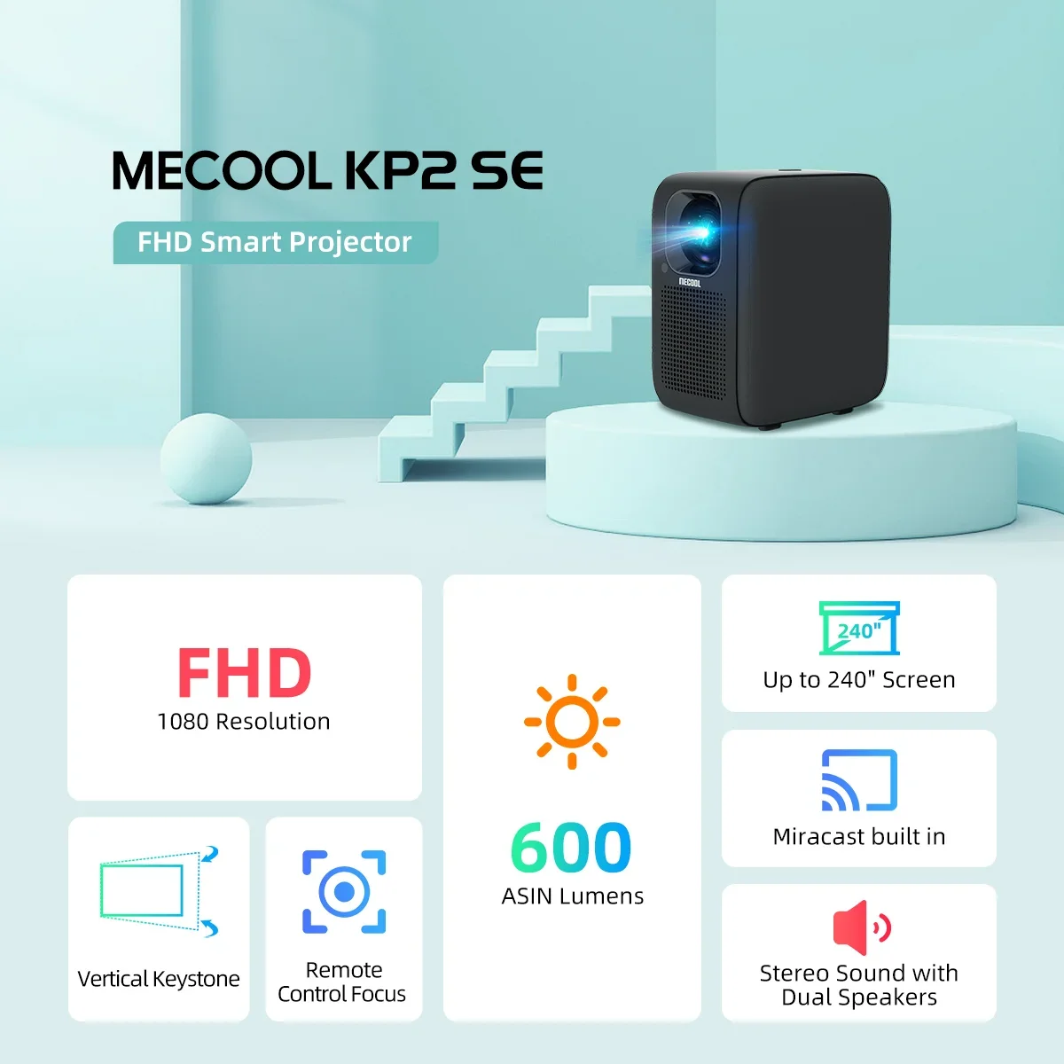 Проектор HD Mecool KP2 SE с реестрой яркости 1080P домашний кинотеатр Wi-Fi FHD 2 4 ГГц/телефон