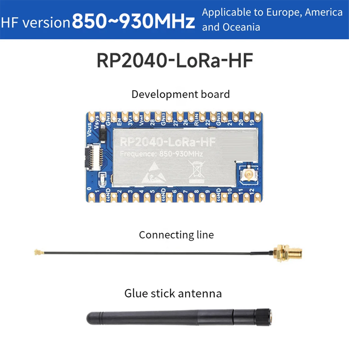 Плата разработки HF RP2040-LoRa + антенна SX1262 850–930 МГц поддерживает GFSK LoRa