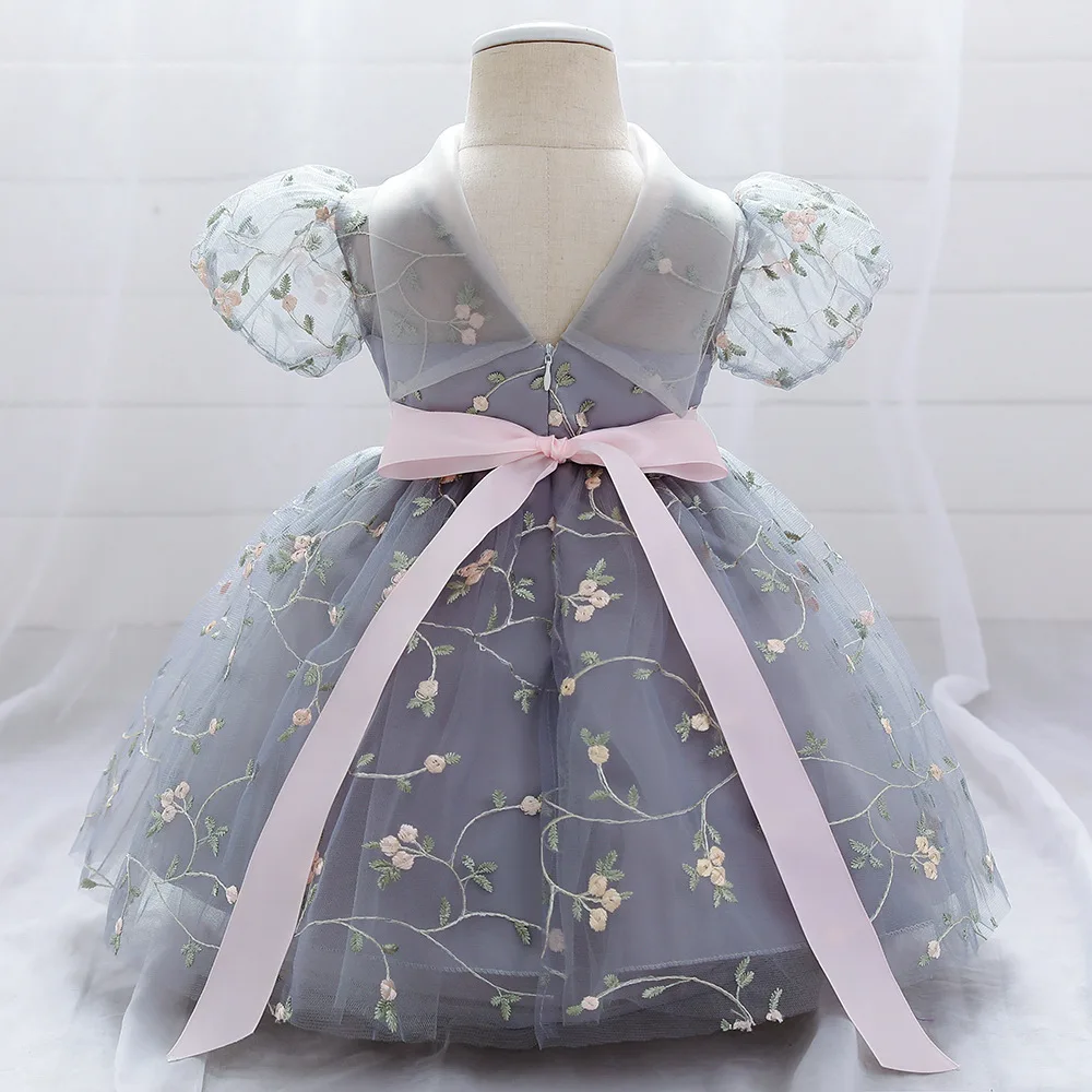 

Baby Girls Embroidery Walk Show Photo Dress Elegant Flower Christmas Halloween Princess Wedding Party Costume Kids Dresses